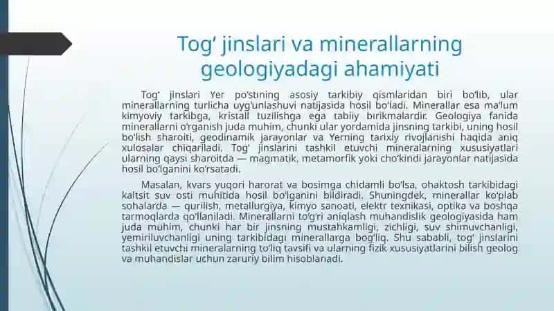 Togʻ jinslarini tashkil etuvchi minerallar va ularning fizik xususiyatlarini aniqlash 2