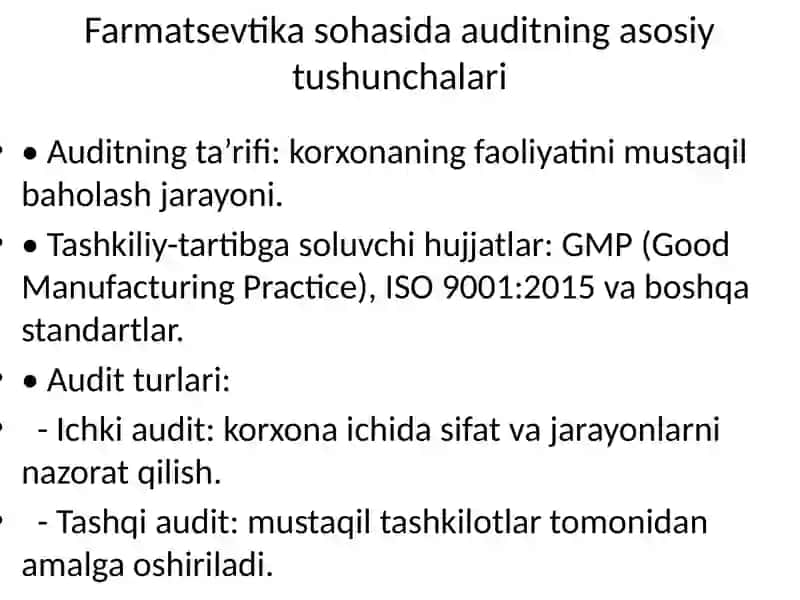 Farmatsevtika sohasida audit va controlling 2