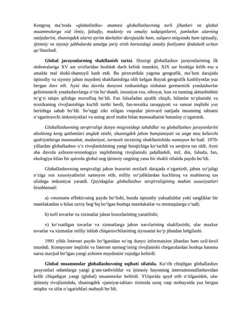 Globallashuv va global muammolarning falsafiy jihatlari 2