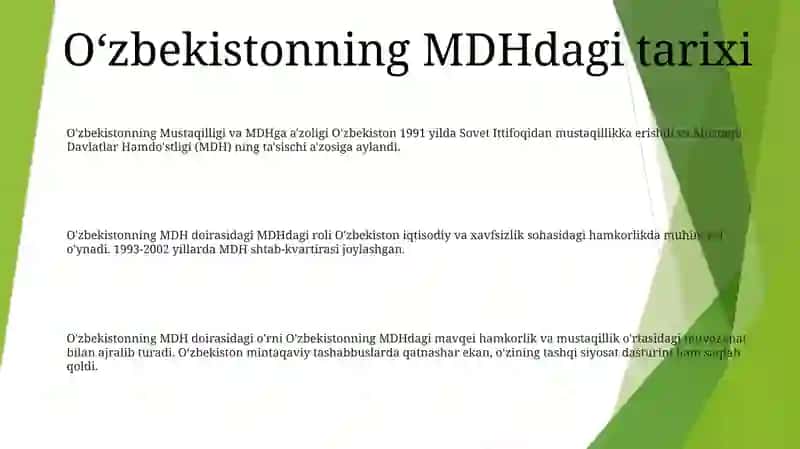 O'Zbekistonning Mdh Dagi O‘Rni 2