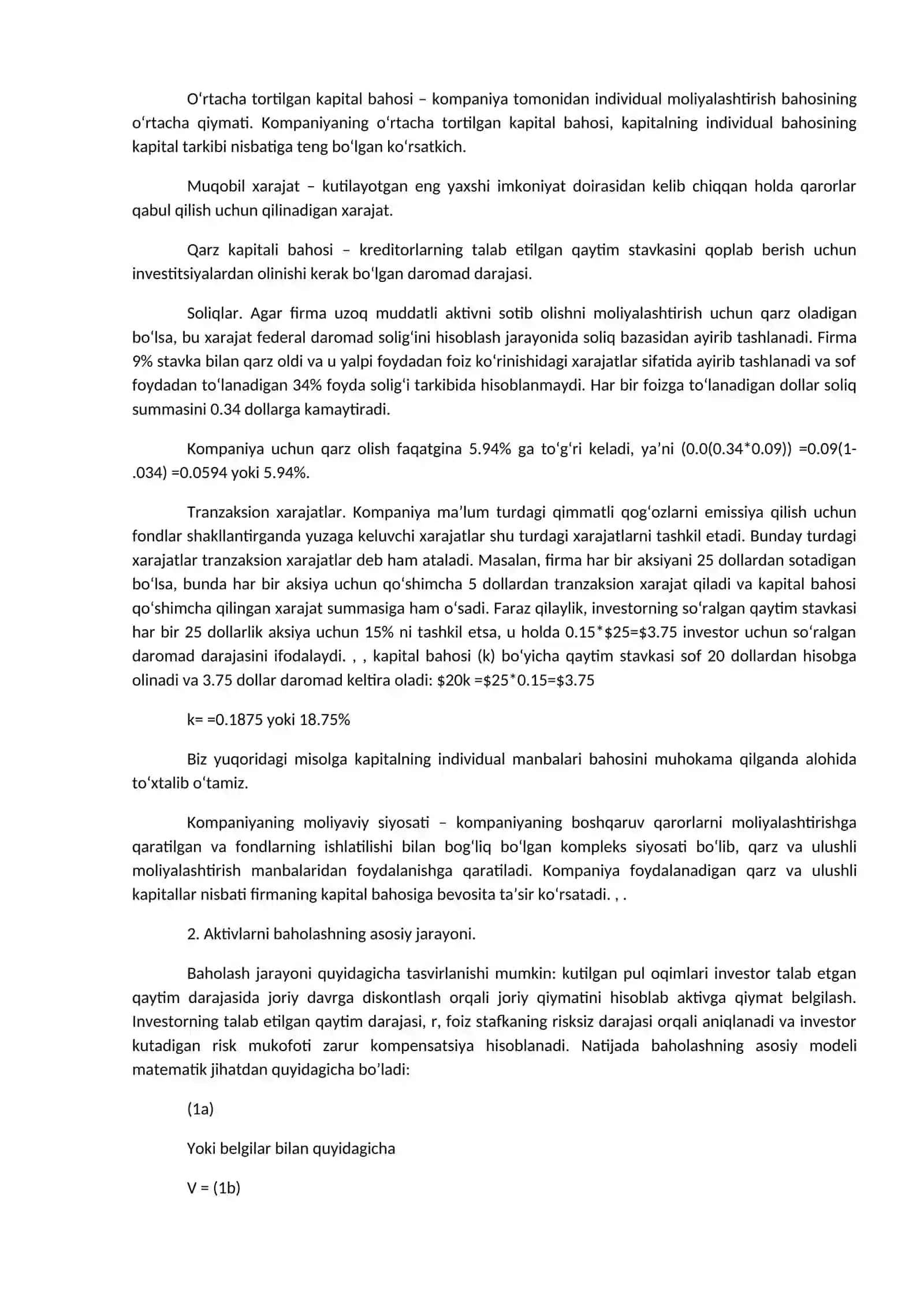 Aktivlarni baholash va kapital bahosi 2