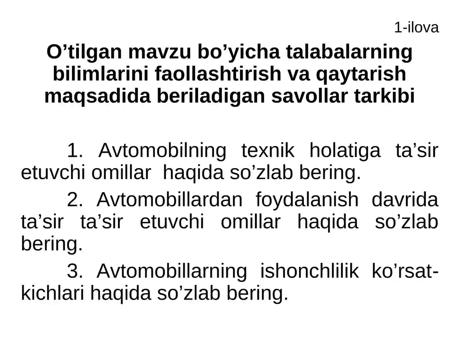 Avtomobillarga texnik xizmat ko’rsatish va ta’mirlash tizimi 2