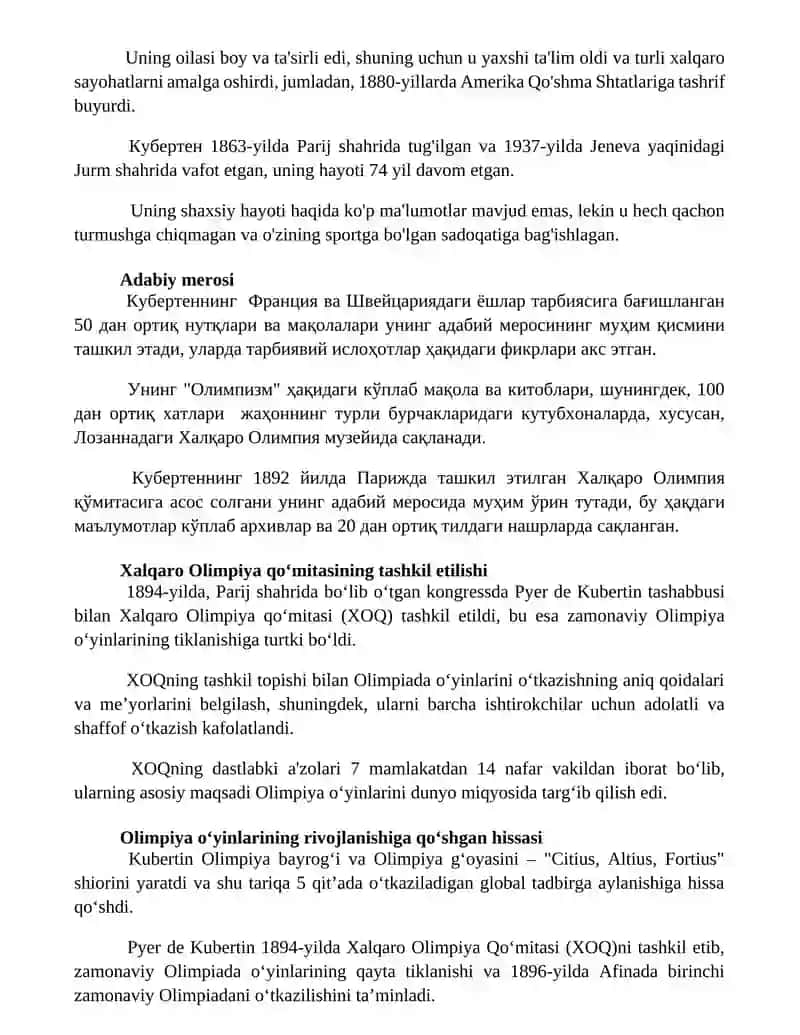 Pyer de Kuperten hayoti va faoliyati 2