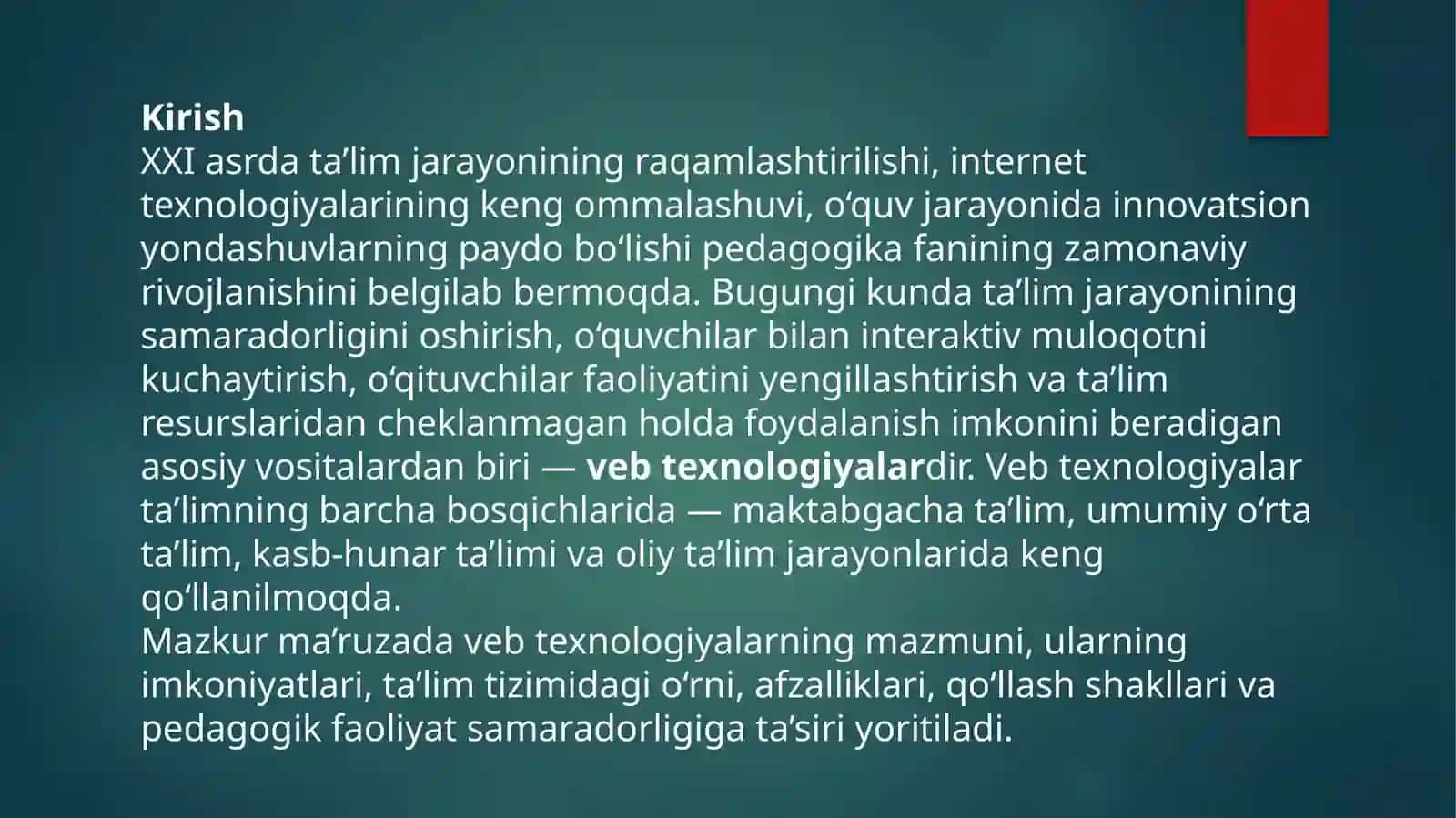 Web texnologiyalarni pedagogikada ahamyati 2