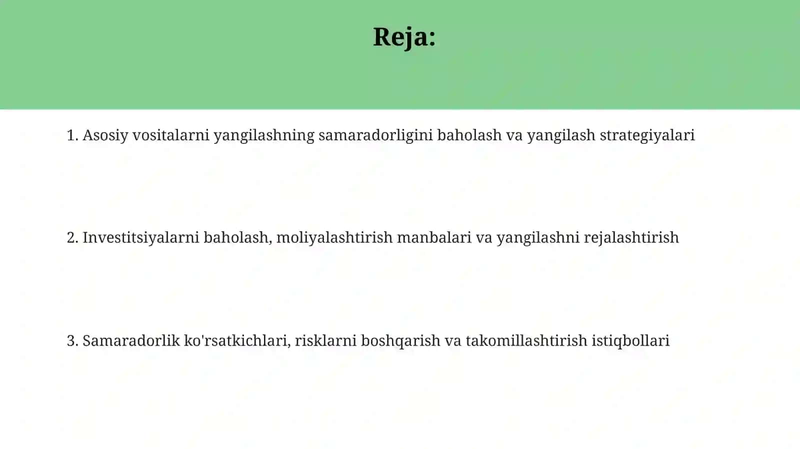 Sanoatkorxonalarida asosiy ishlab chiqarish fondlarini yangilash 2