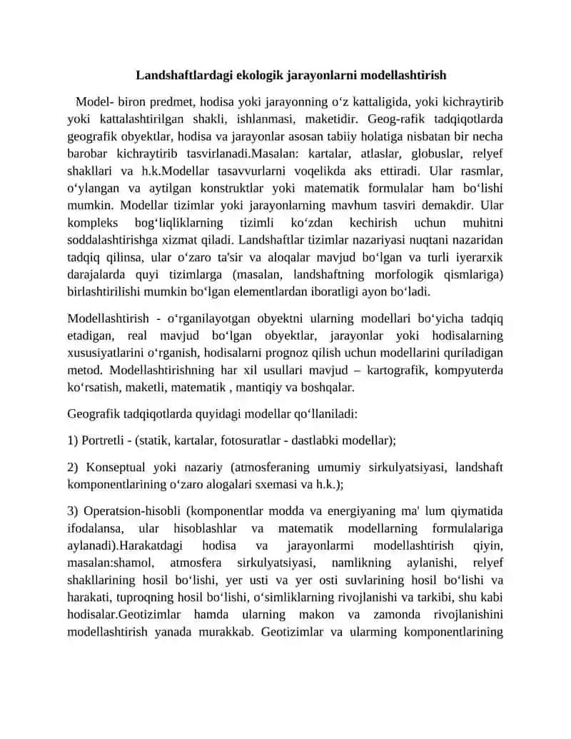 Geoekologik kartalashtirish va uning turlari. 2