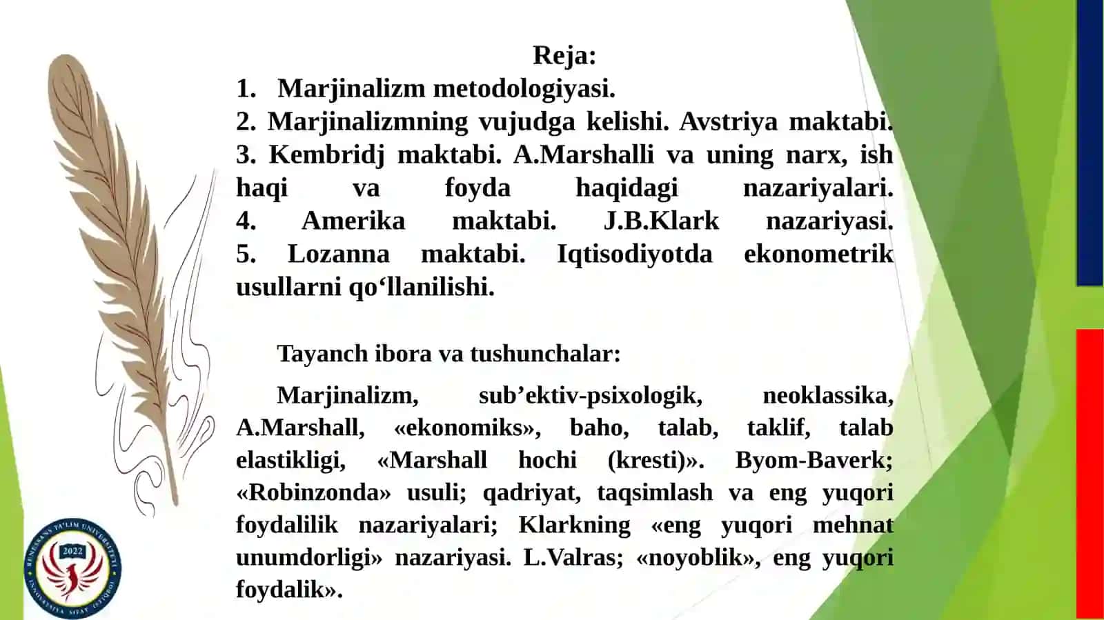 MARJINALIZMTA’LIMOTIVA NEOKLASSIKIQTISODIY MAKTABLAR 2