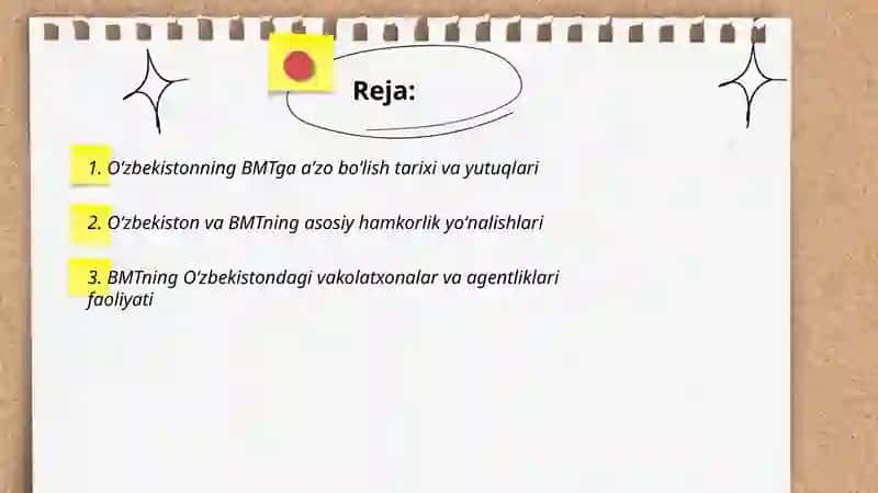 O'zbekistonning BMT bilan hamkorlik aloqalari 2
