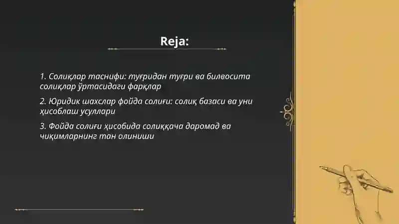 Солик турлари ва уларни хисоблаш тартиби 2
