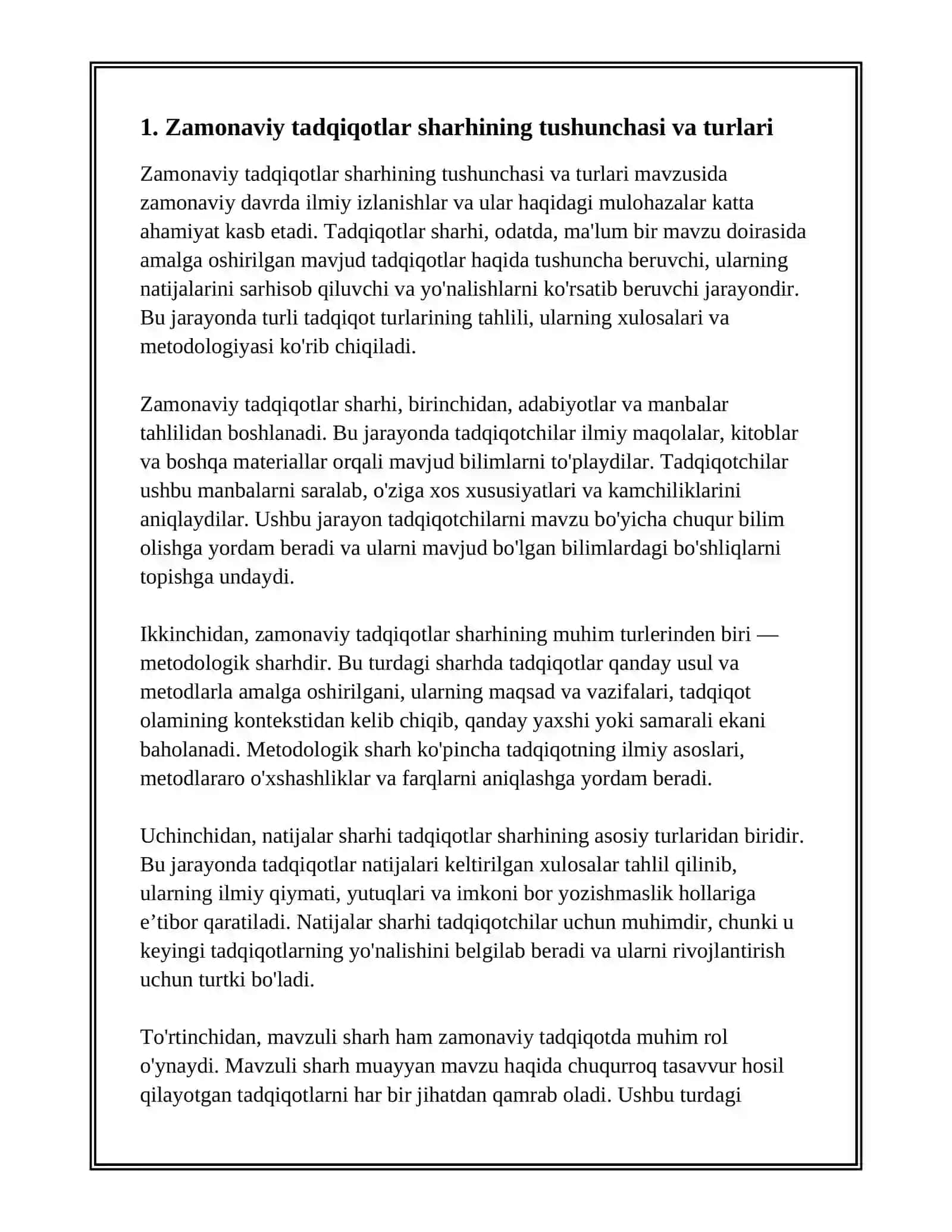 ZAMONAVIY TADQIQOTLAR SHARHI 2