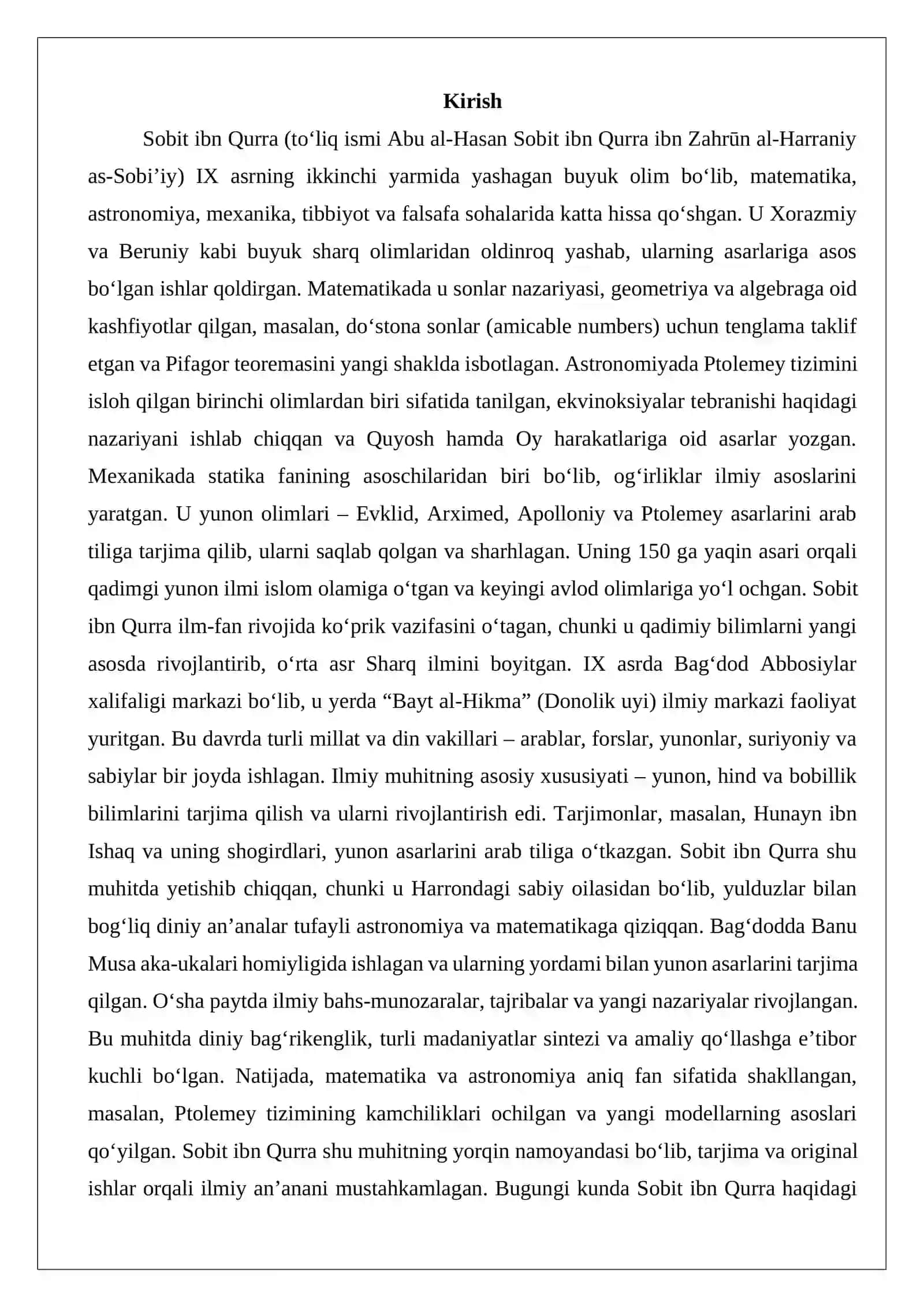 Sobit ibn Qurra (836-901) mavzusida maqola yoki tezis tayyorlash 2