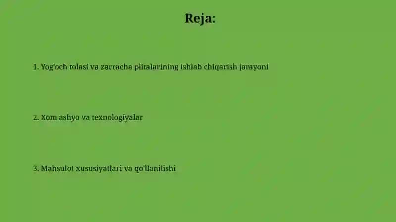 Yogʻoch tolali va qirindili plitalar ishlab chiqarish 2