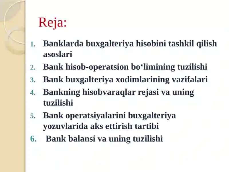 Banklarda buxgalteriya hisobi asoslari 2