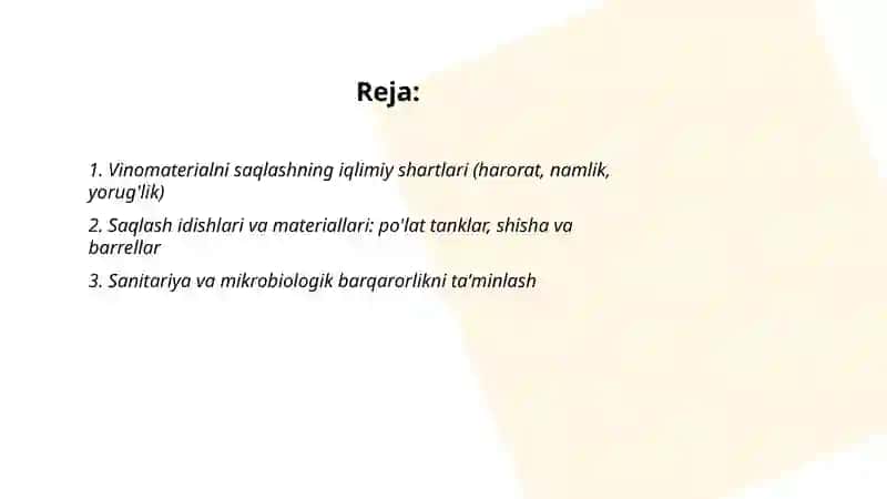 Vinomaterialni saqlash va tarkibini normallashtirish 2