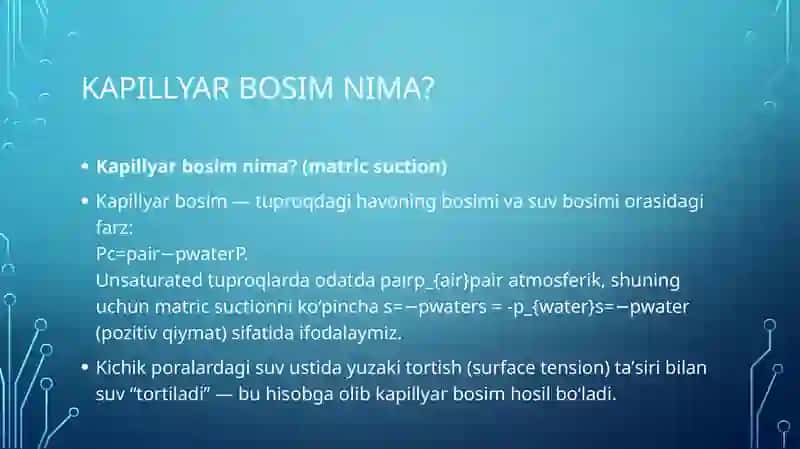Kapilyar bosimni aniqlash. Gruntlarning suv shimuvchanlik xususiyati. 2