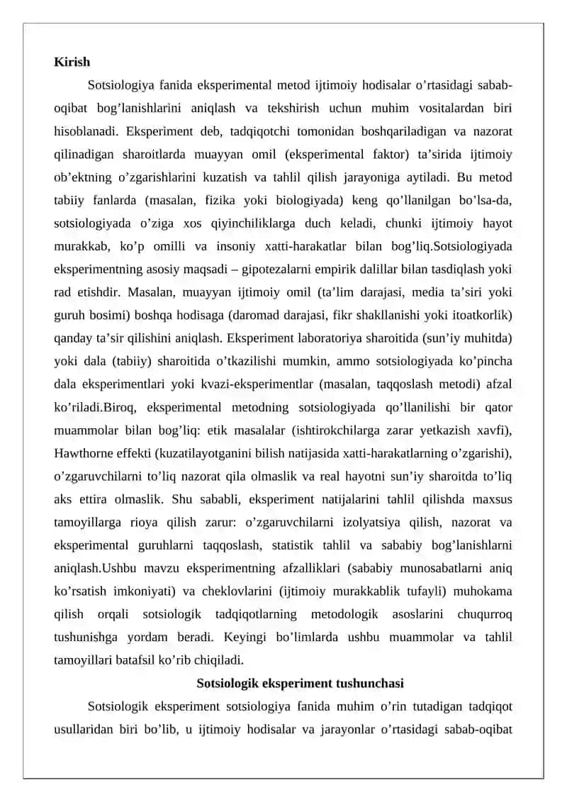 Sotsiologik eksperimentning ahamiyati 2