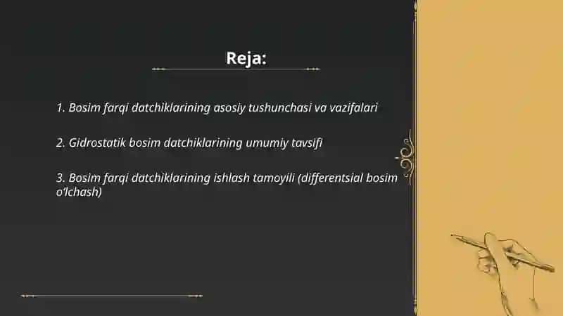 Bosim farqi datchiklarning tavsiflari 2