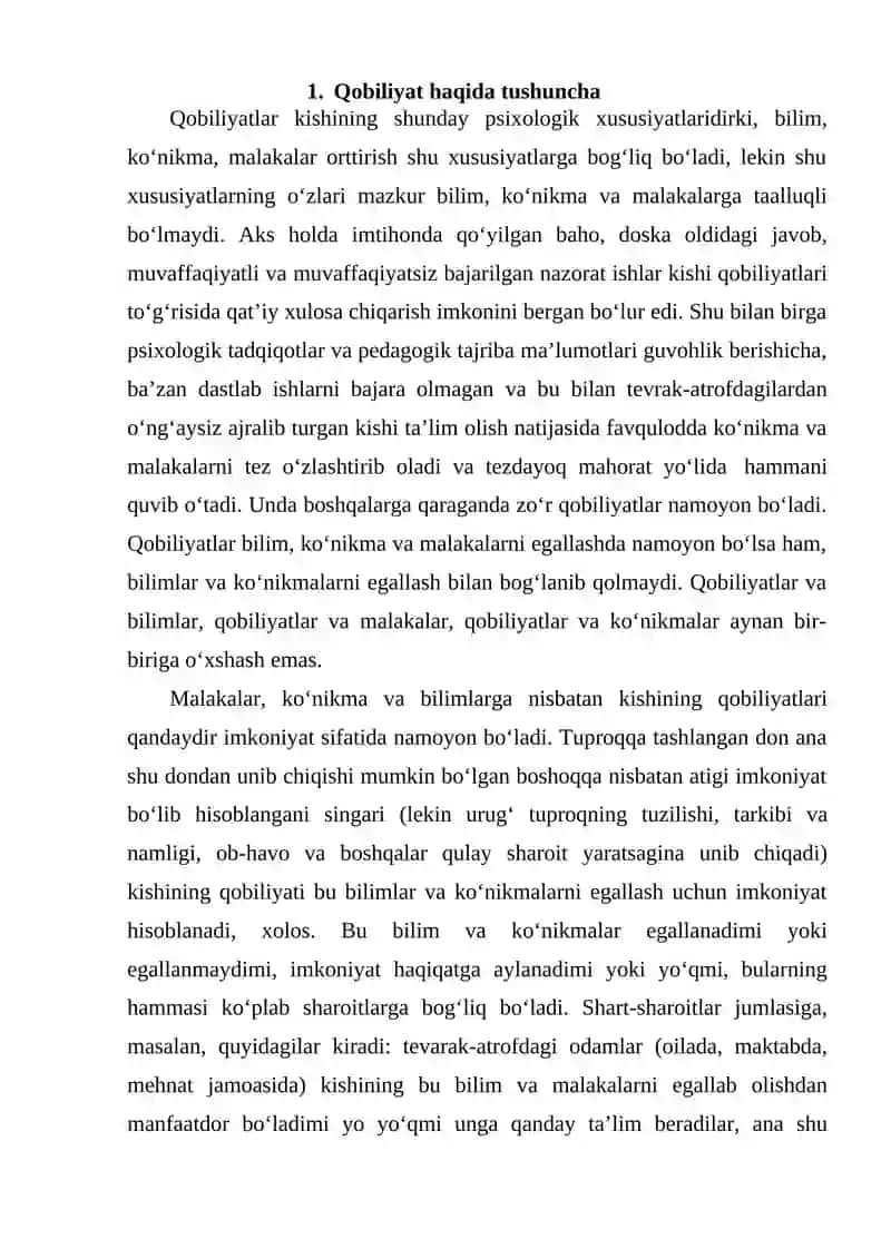 Qobiliyatlar tuzilishi, turlari 2