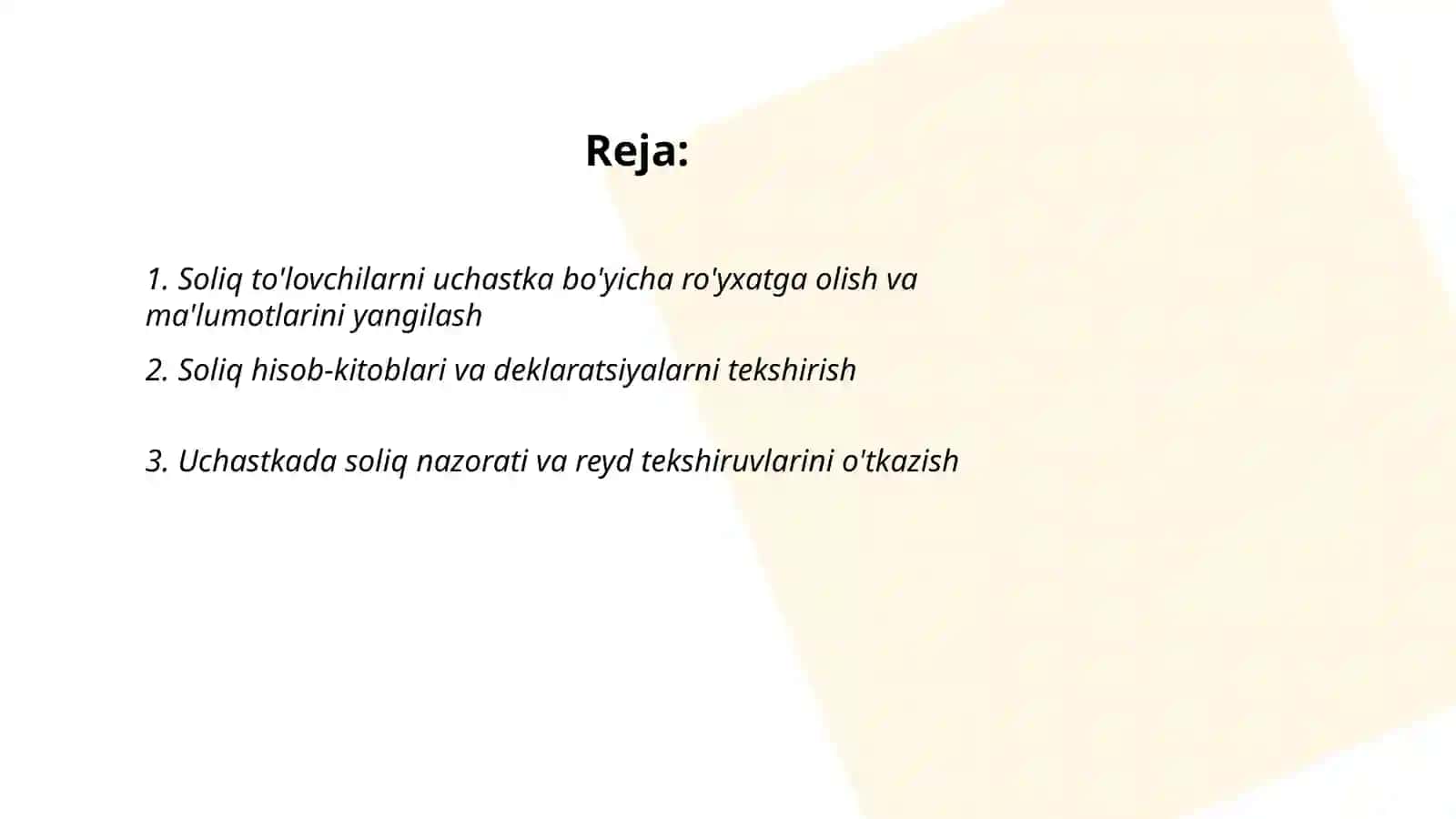 Uchastka soliq inspektorining majburiyatlari 2