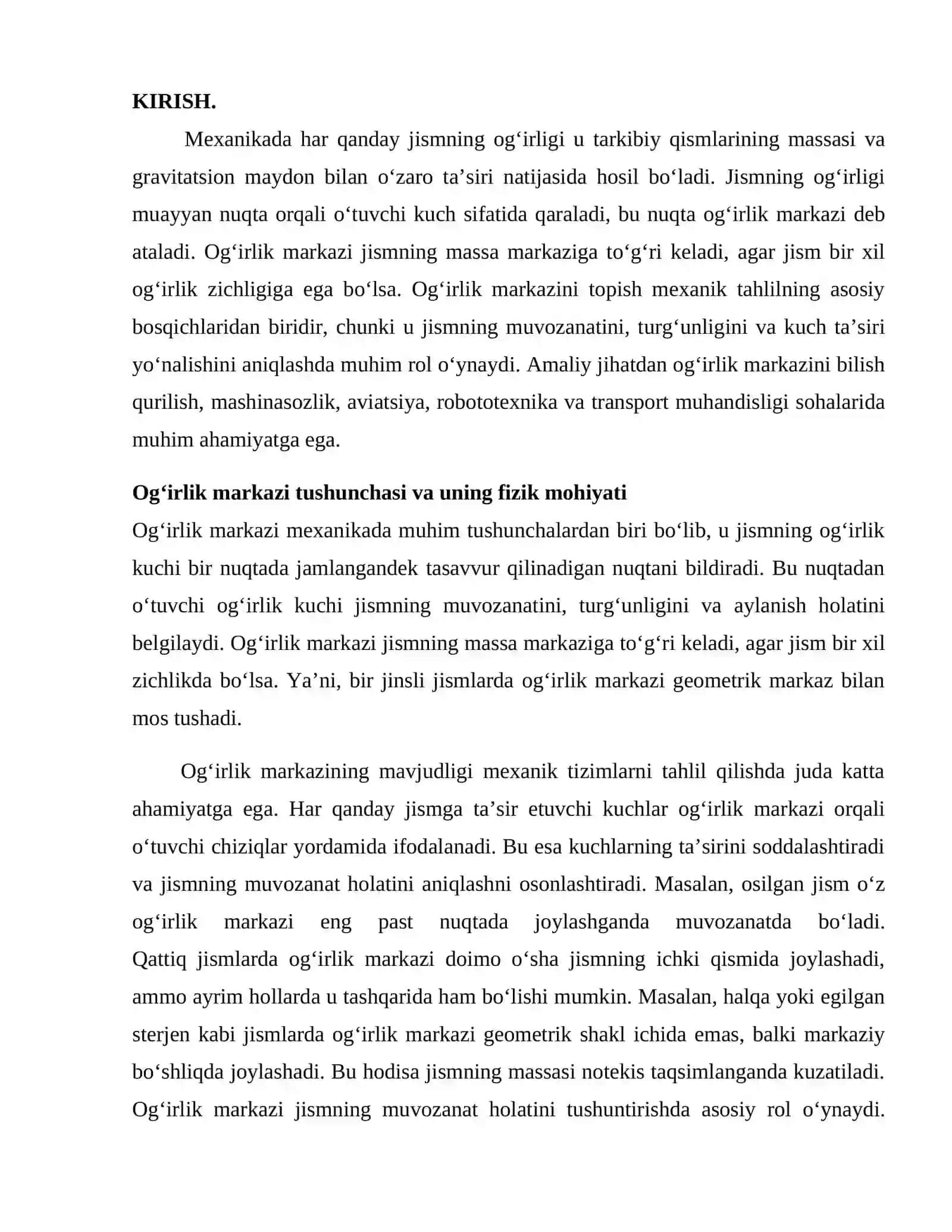 Og‘irlik markazini topish usullari 2