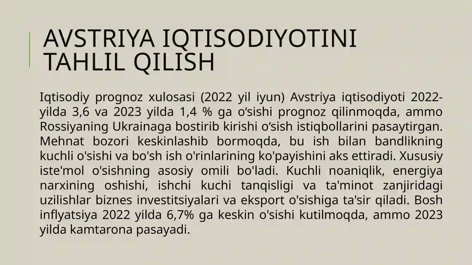 Avstriya iqtisodiyotini tahlil qilish 2