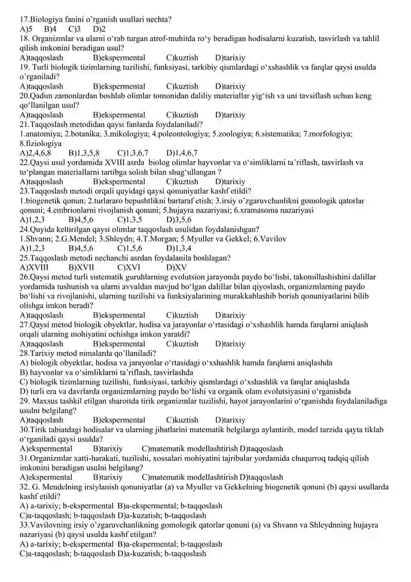 10-sinf biologiadan mavzulashtirilgan test 2