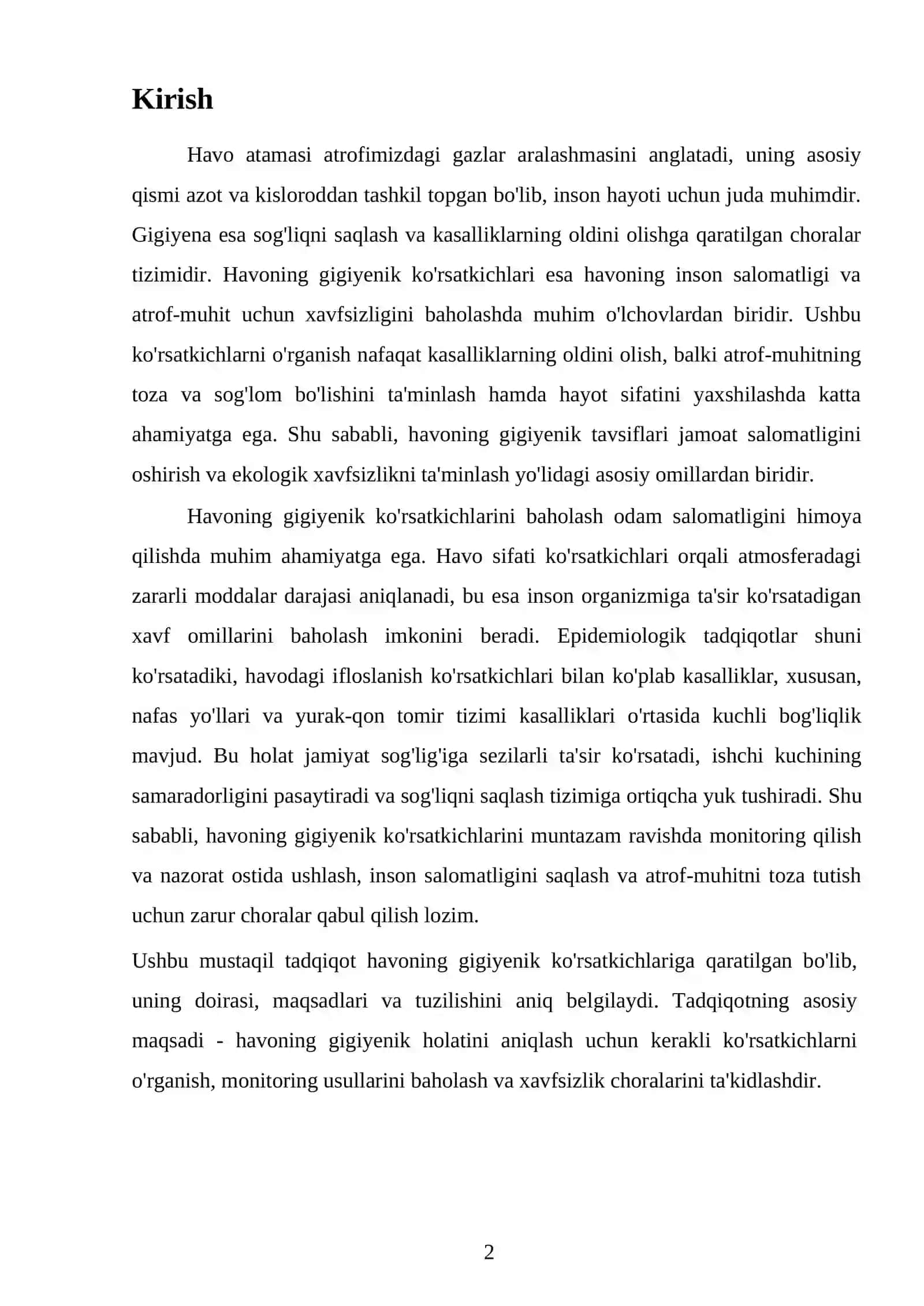 Havoning gigiyenik ko'rsatkichlari 2