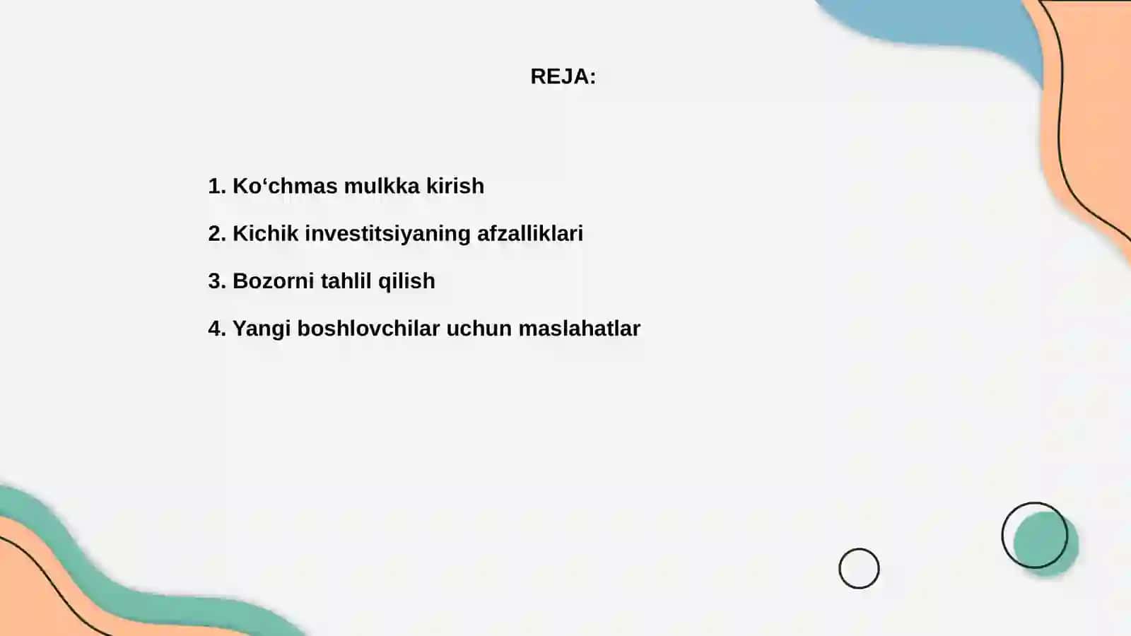 Koʻchmas mulkka kichik investitsiya 2