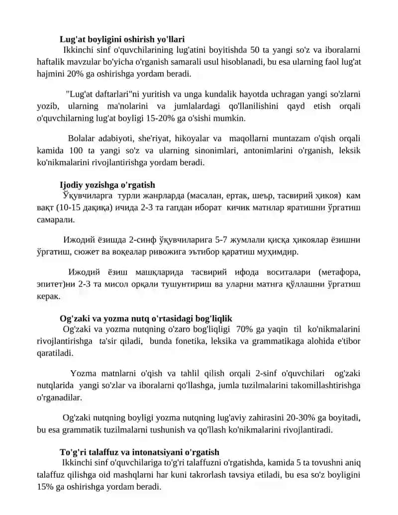2-sinfda og'zaki va yozma his lash texnikasini shakllantirish 2