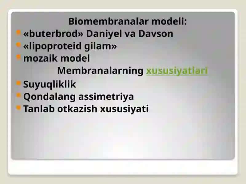 Biologik membranalarning tuzilishi va funktsiyalari 2
