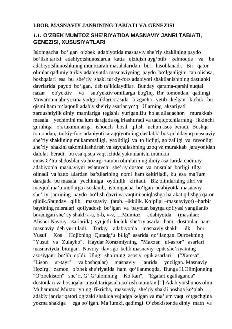 O‘zbek mumtoz she’riyatida masnaviy janri tabiati, genezisi, xususiyatlari 2