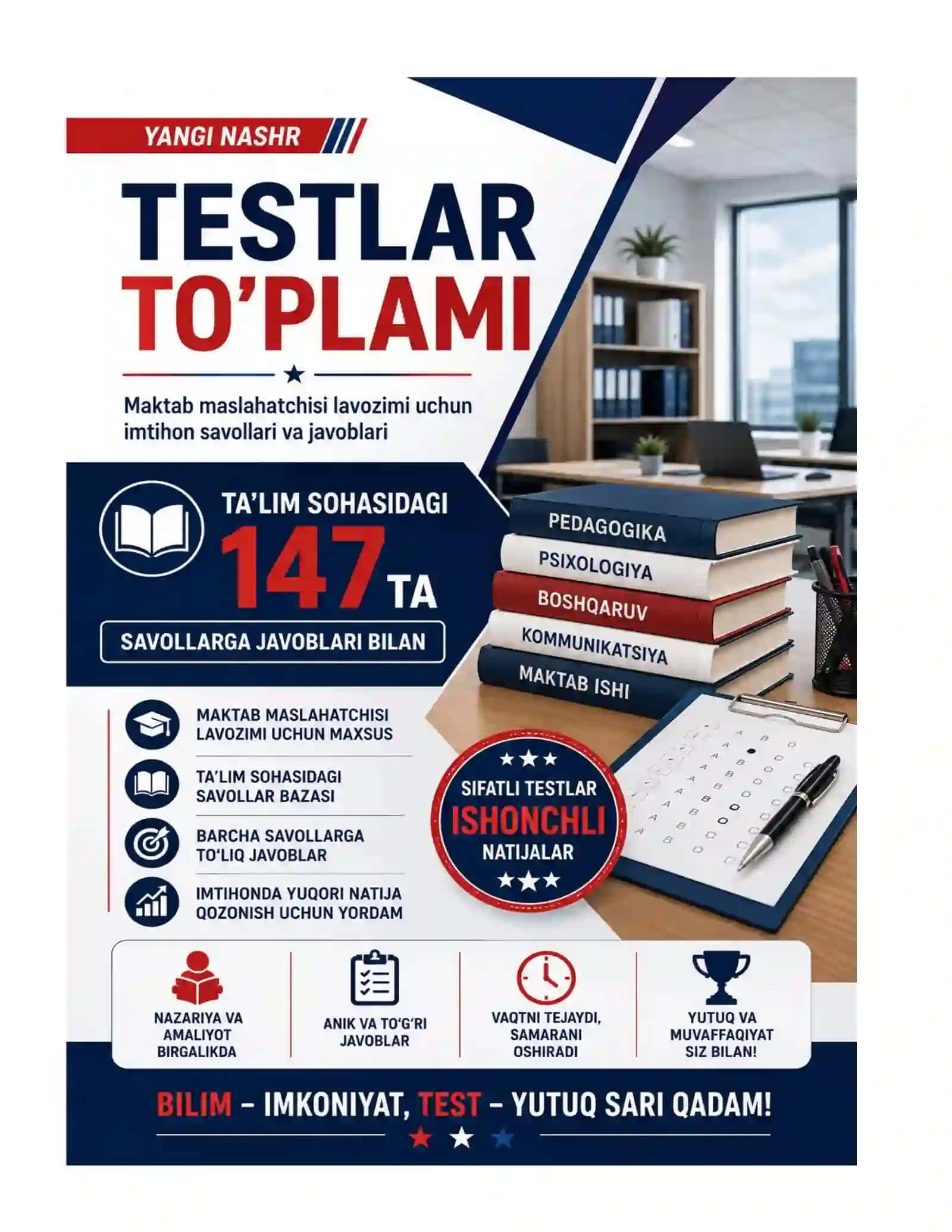 Maktab maslahatchisi lavozimi uchun imtihon savollari va javoblari 147 ta 2