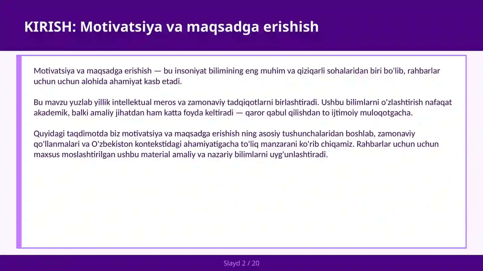 MOTIVATSIYA VA MAQSADGA ERISHISH 2