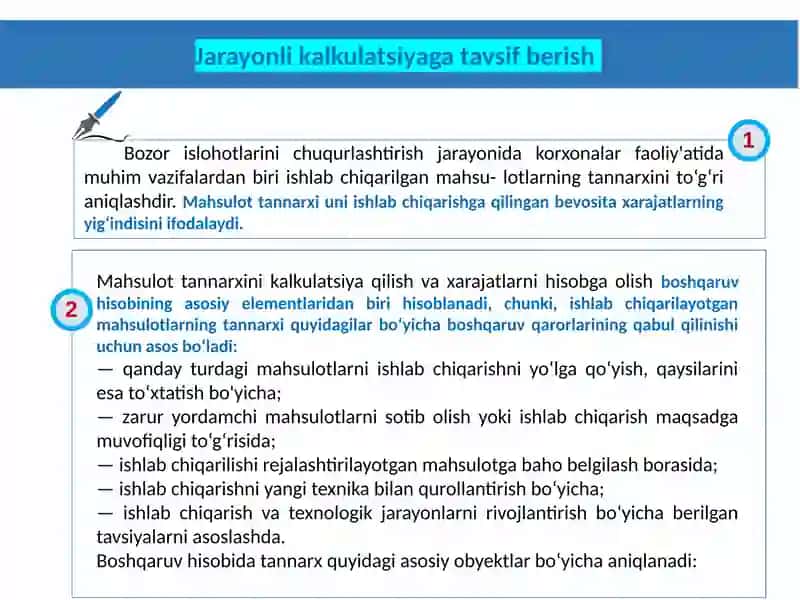 JARAYONLI KALKULATSIYA QILISH USULI 2