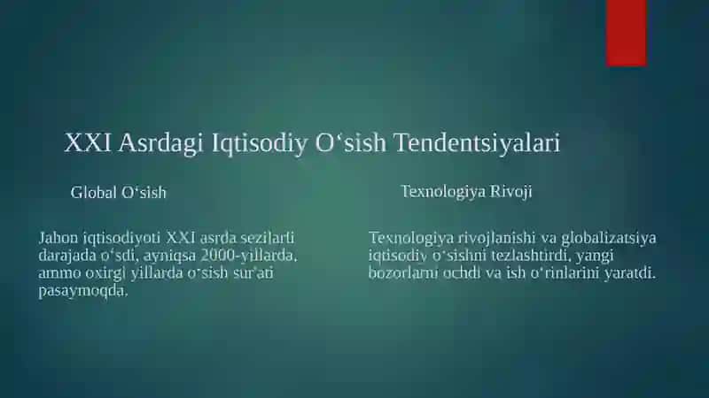 Jahon Iqtisodiyoti Rivojlanishining Ustuvor Yoʻnalishlari 2