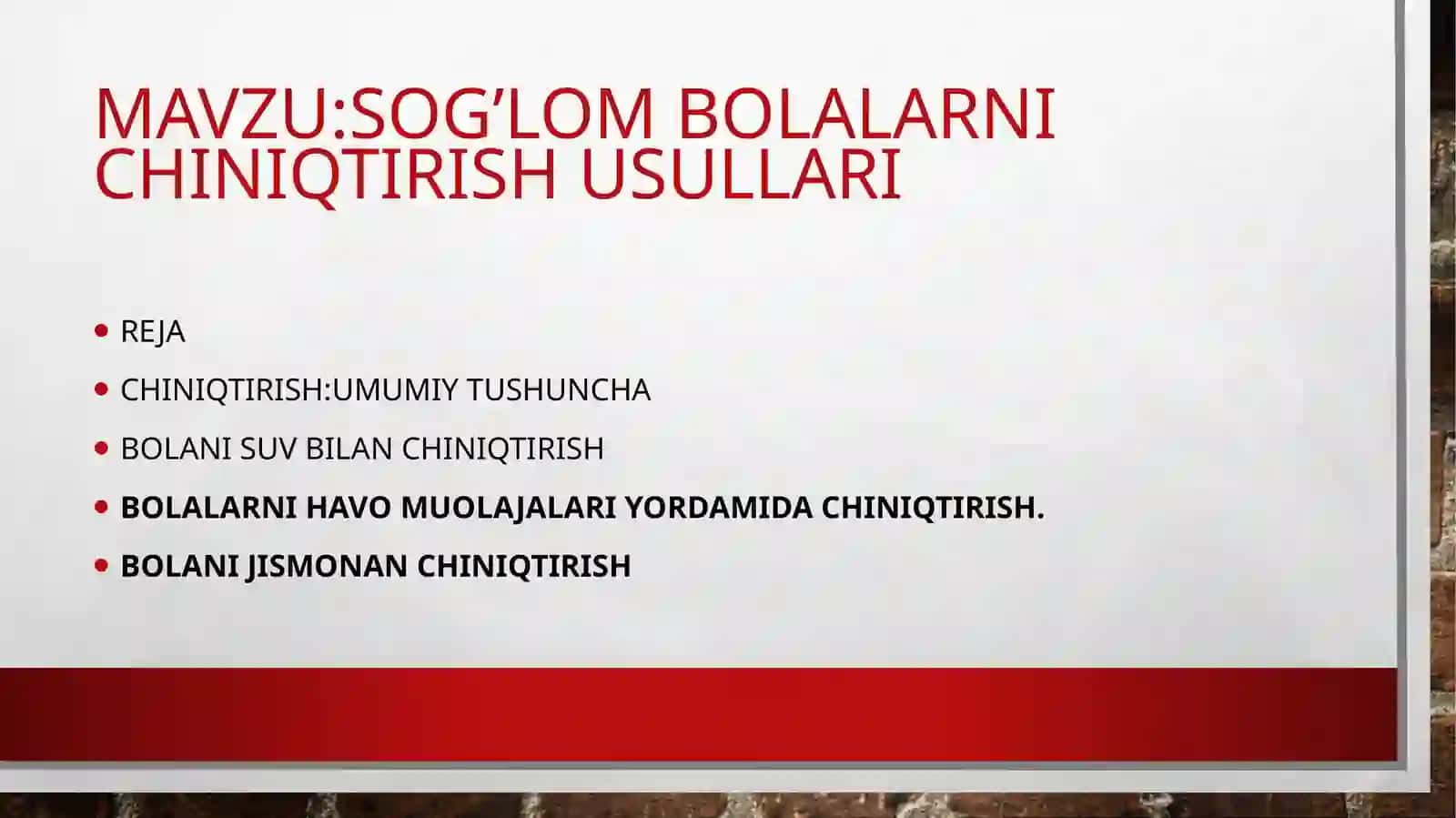 Maktabgacha yoshdagi bolalarni chiniqtirish 2