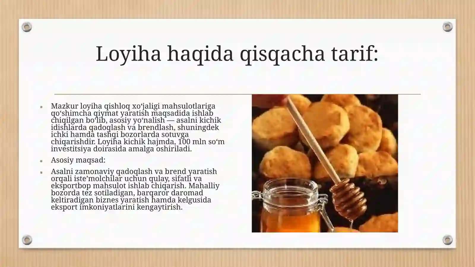 (100 millionlik loyiha ishi)  Asalni qadoqlash va brendlash 2