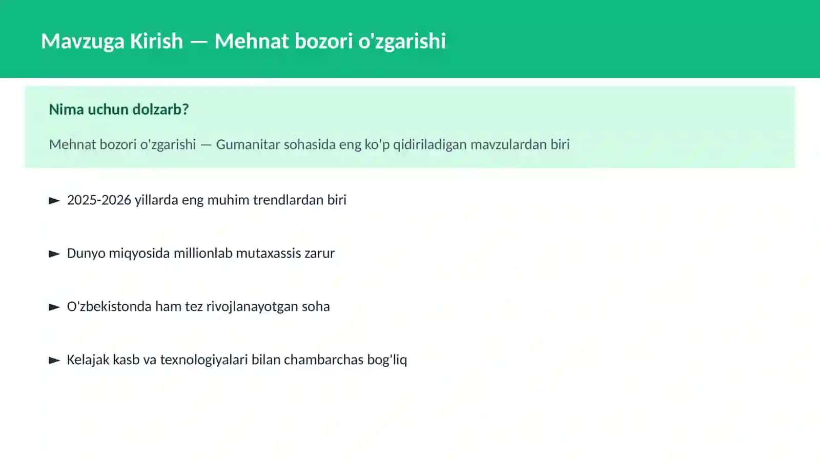 Mehnat bozori o'zgarishi 2