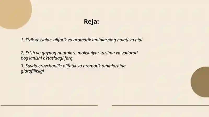 Alifatik va aromatik aminlarning asosiy xossalarini solishtirish 2