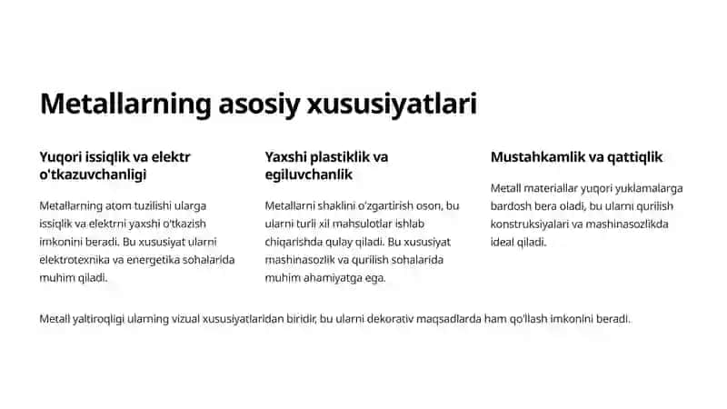 Metall materiallar va ularning qo'llanilish sohalari 2