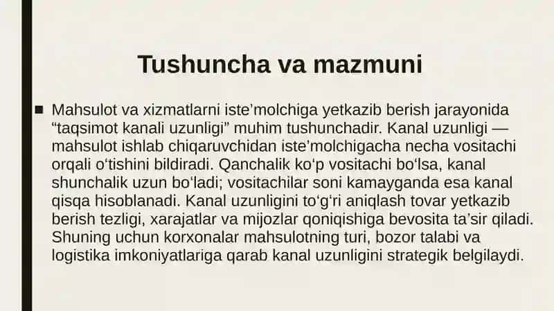 Mahsulot va xizmat kanallarining uzunligini aniqlash 2