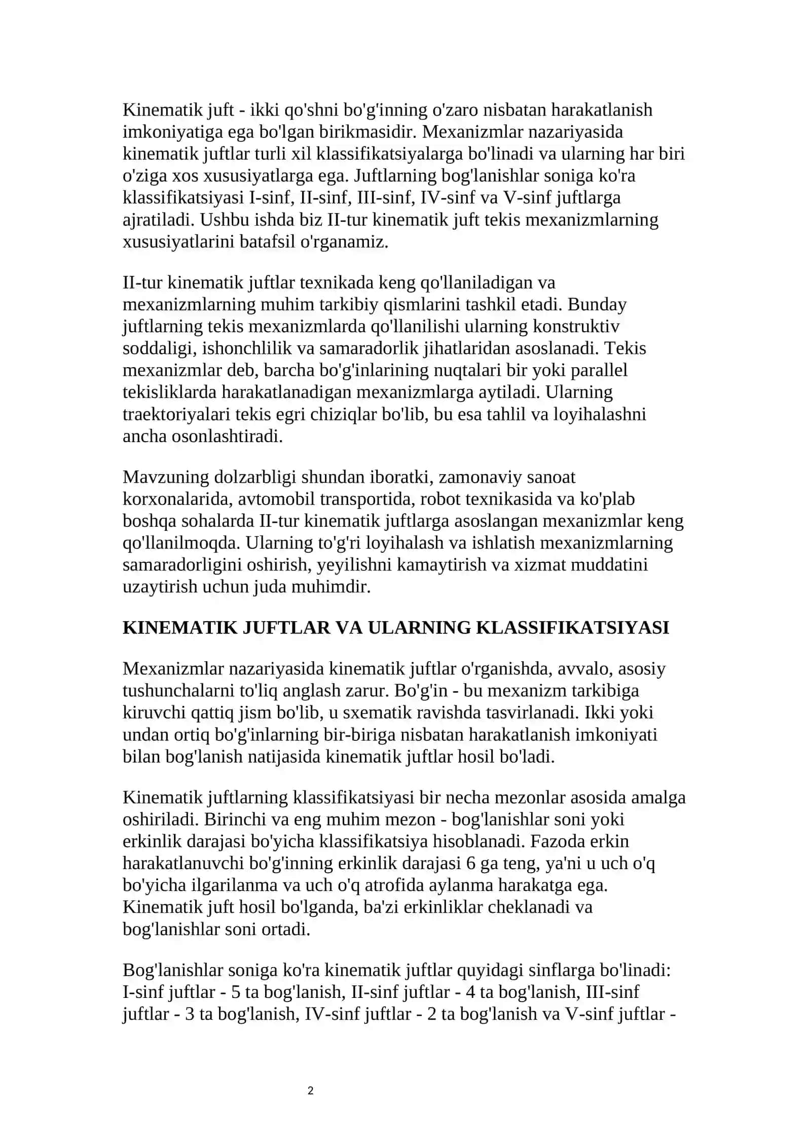 II-TUR KINEMATIK JUFT TEKIS MEXANIZMLARNING XUSUSIYATLARI 2