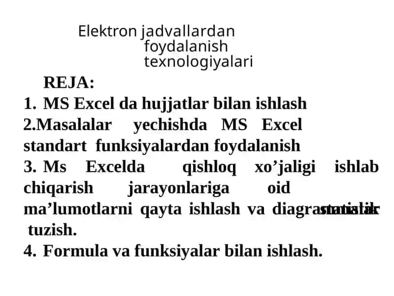 Elektron jadvallar dan foydalanish texnologiyalari 2