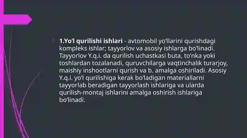 Yo'li qurilish mahsulotlarining tasnifi 2