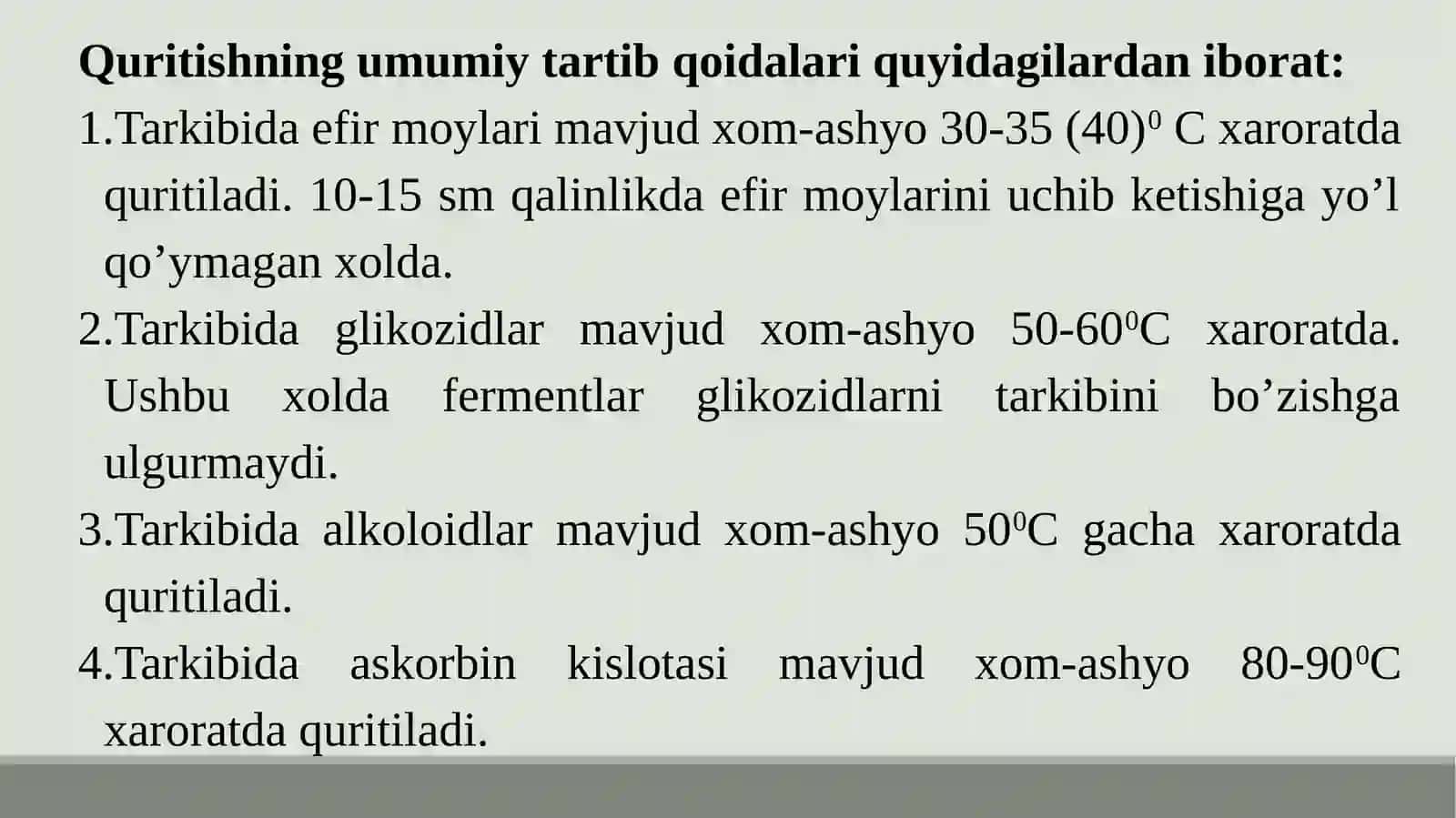 DORIVOR O’SIMLIKLAR XOM ASHYOSINI QURITISH USULLARI 2