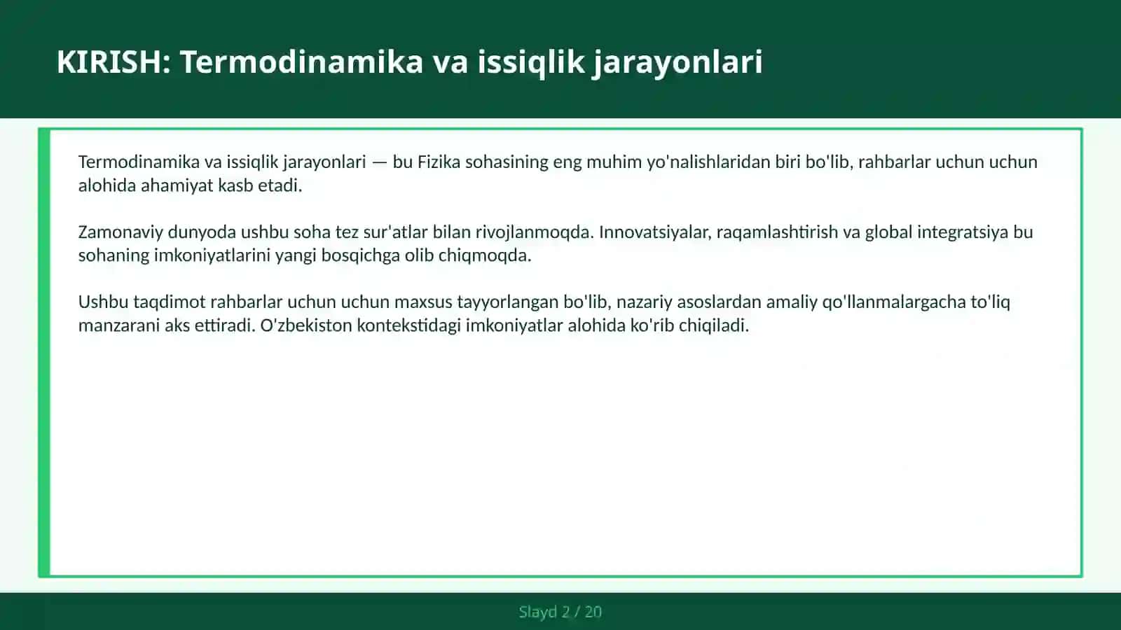 Termodinamika va issiqlik jarayonlari 2