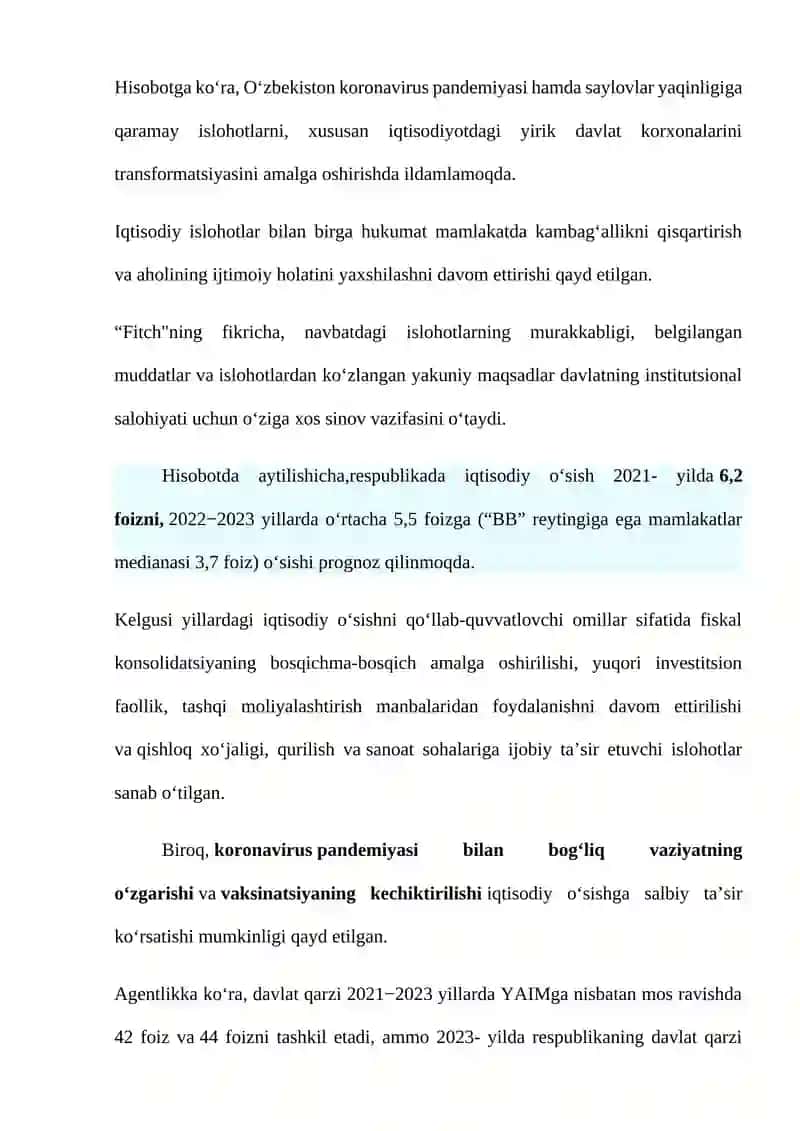 Mamlakatda Barqaror Iqtisodiy O‘Sish Sur’atlari 2