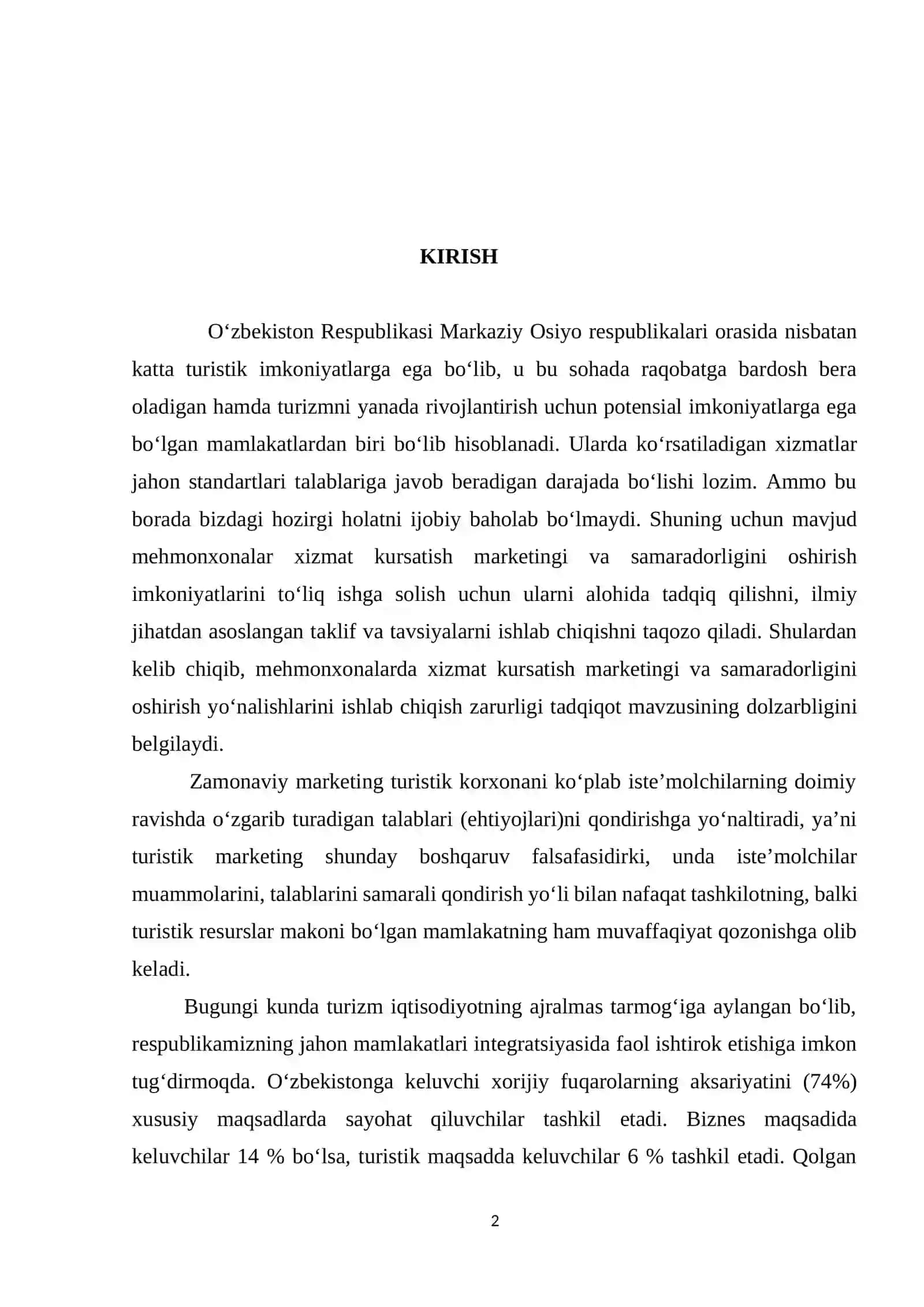 Turizm sohasida marketing strategiyalarini ishlab chiqishni takomillashtirish 2