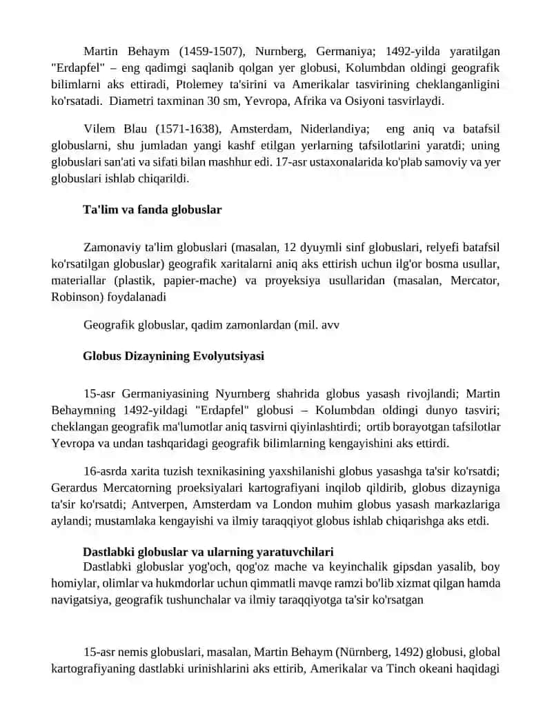 Geografik globuslar va ularning yaratilish tarixi 2