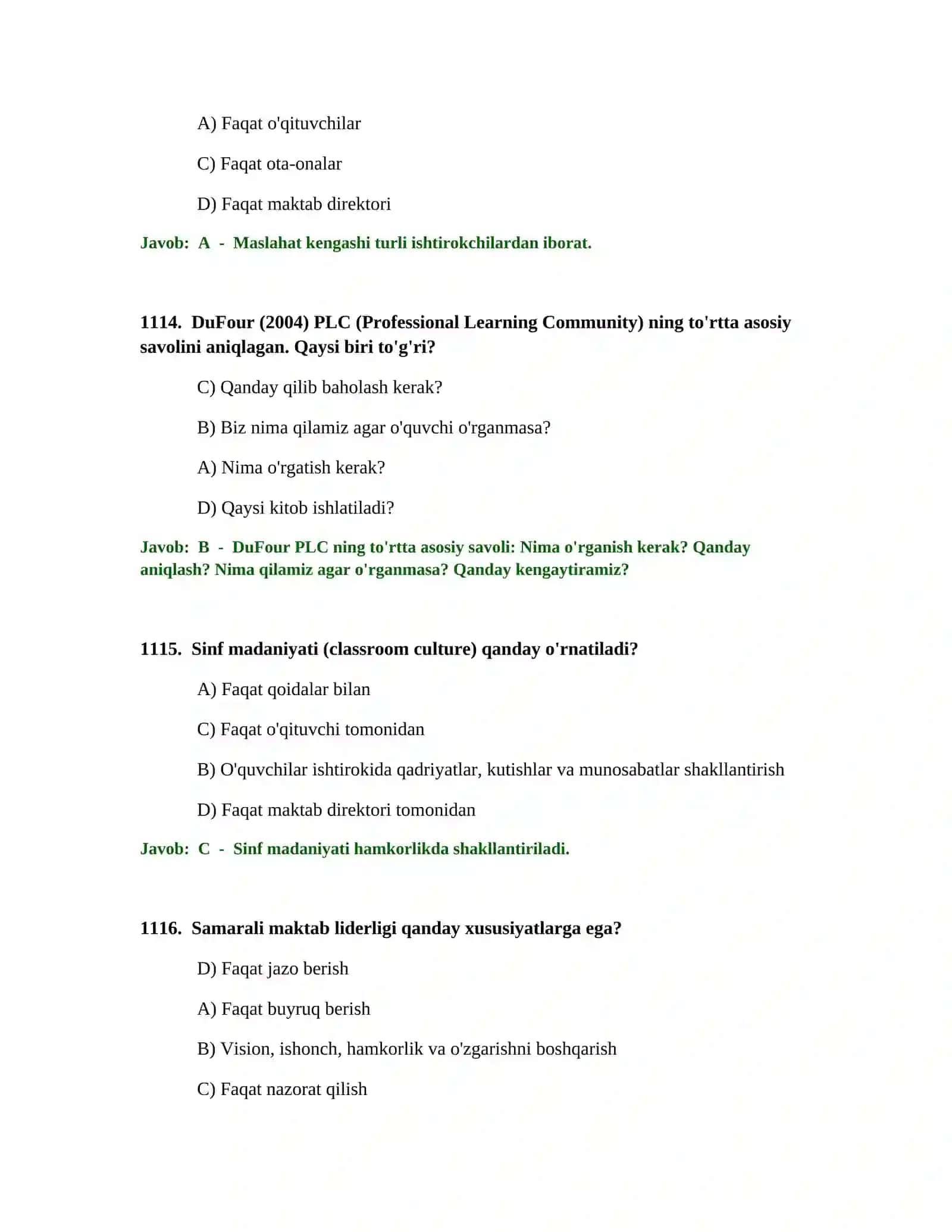 BOSHLANG'ICH TA'LIM O'QITUVCHISI TEST SINOVLARI 2